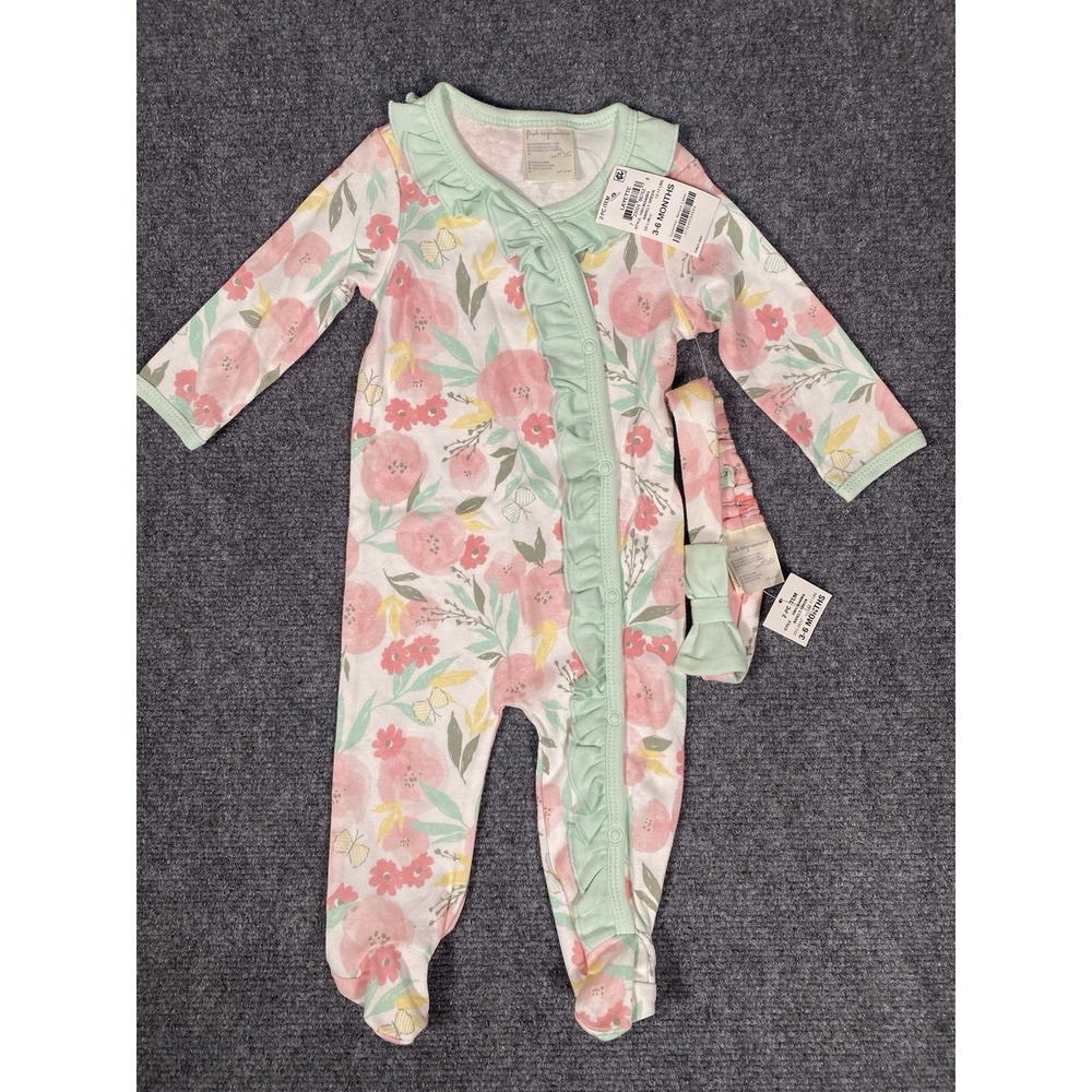 Brand New First Impressions Footie Sleeper Girl 3-6 Months Pink Floral headband